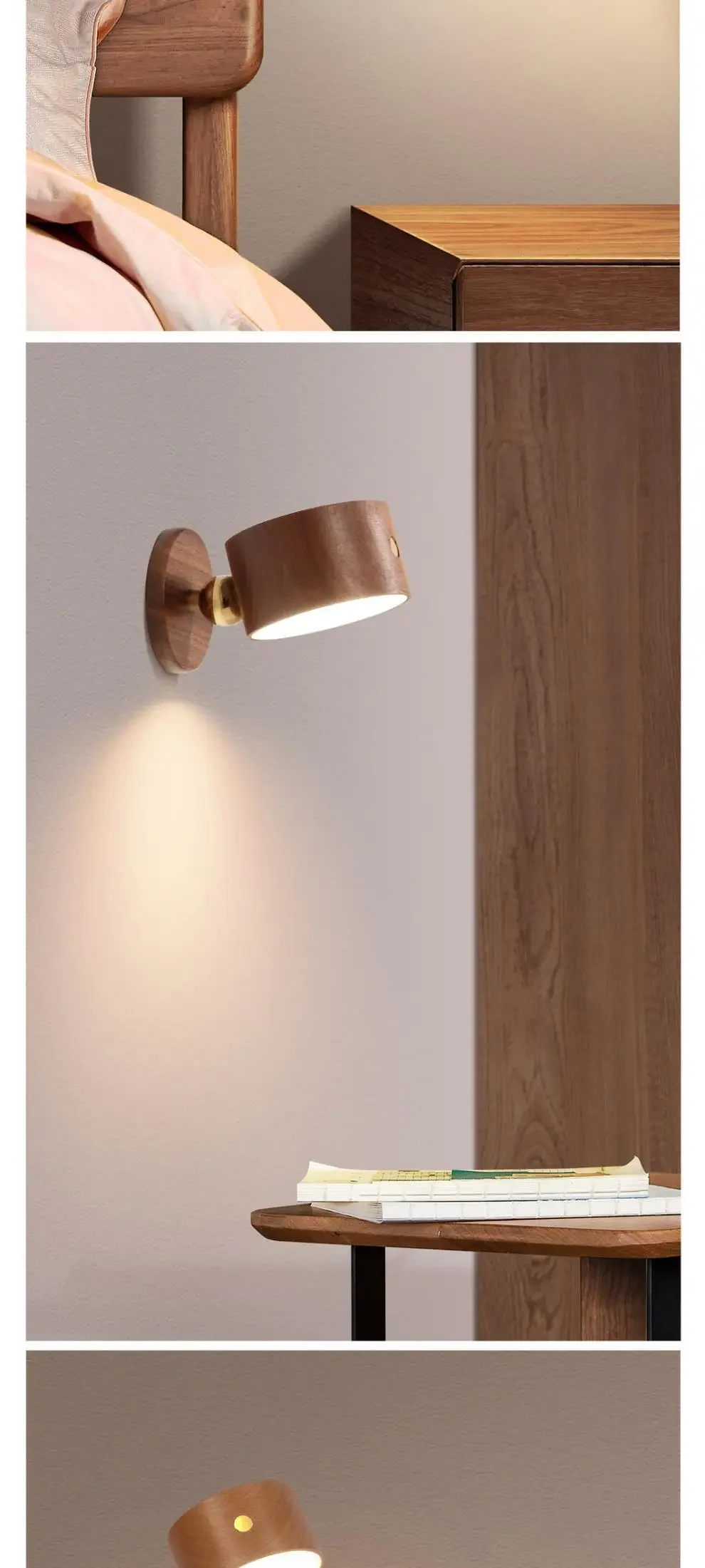 USB Wooden Wall lamp Desk Lamp Touch Dimming LED Night Light 360° Rotating Eye Protection Atmosphere Magnetic Bedside Lamp