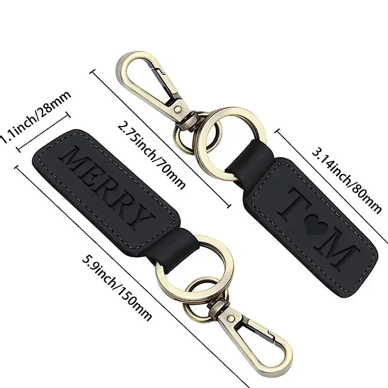 Laser Custom Logo Leather Keychain Engrave Vintage Keyring for Men Women Personalize Company Hotel Name Number Key Chain Ring