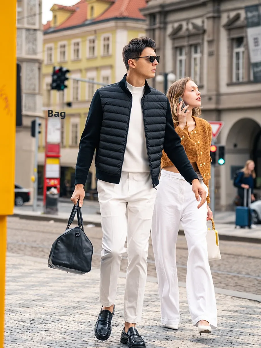 

MrBu Knitted Goose down Jaet Double Zipper Windproof Men's Faion Urban Sle Stand Fit Autumn Winter Outerwear BT537