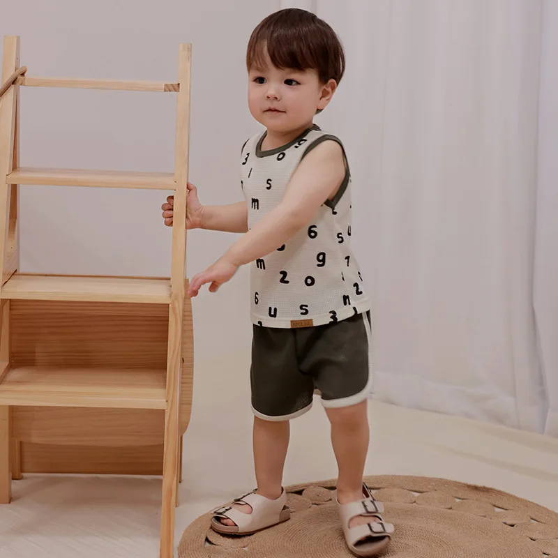 RomperDew الرضع الصدام اللون سترة مجموعة الصيف الفتيان والفتيات الطفل نزهة الملابس بحروف الطفل سترة قمصان #4