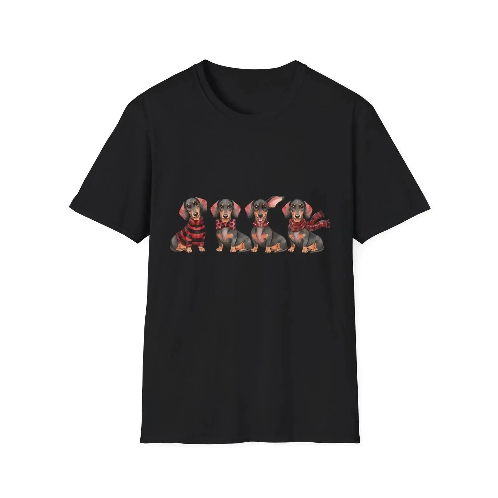 Dachshund Dog Watercolor Vintage Winter Fashion Black T Shirt Cute  vintage Washed Casual graphic Stretched Soft