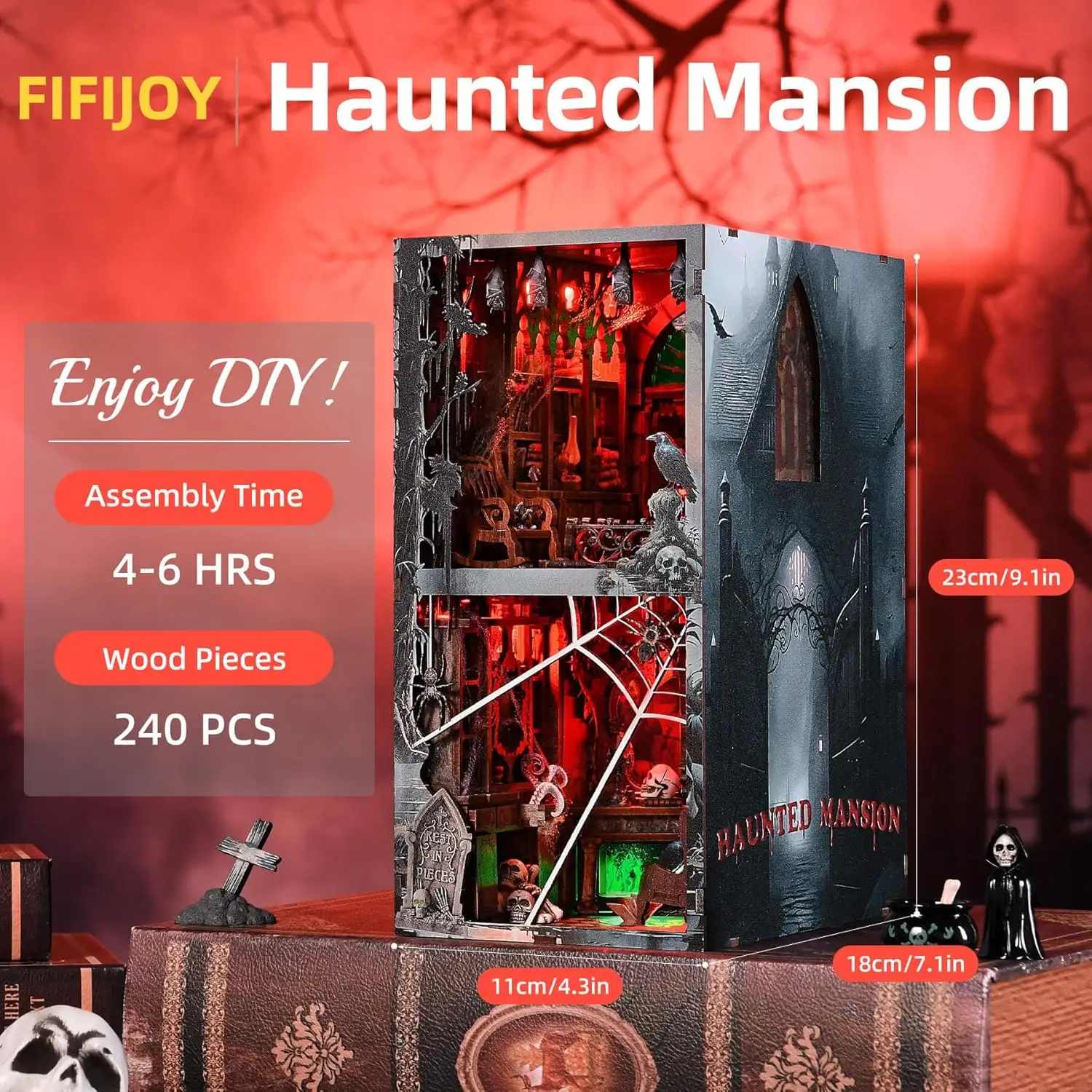 Zestaw do samodzielnego wykonania: Nawiedzony Dom na Halloween, Miniaturowa Dekoracja na Półkę, Diorama Horror, Artystyczna Miniatura, Drewniane Puzzle