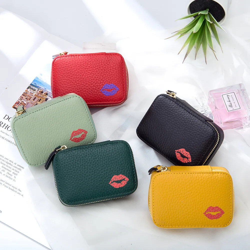 Genuine Leather Lipstick Bag Portable With Mirror Small Mini Cosmetic Bag Women's Fashionable Coin Purse Keys Headphones Bags.