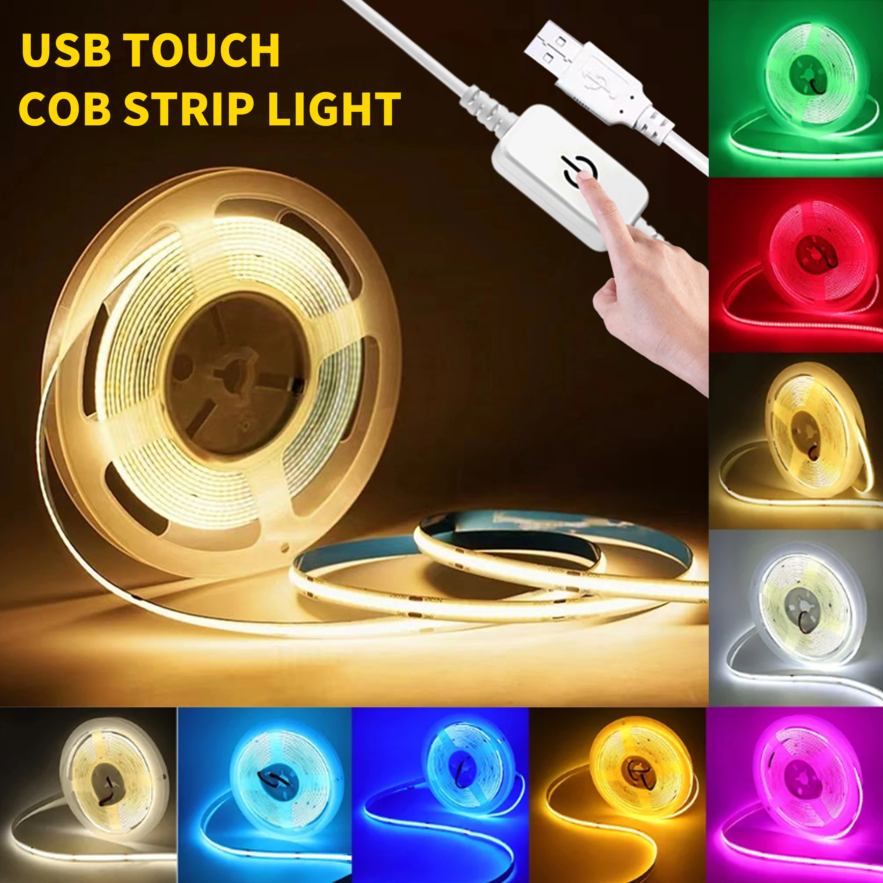 

1-5 м COB светодиодная лента USB мощность сенсорный переключатель с регулируемой яркостью для внутреннего освещения гостиная спальня гардероб ТВ фон кухня