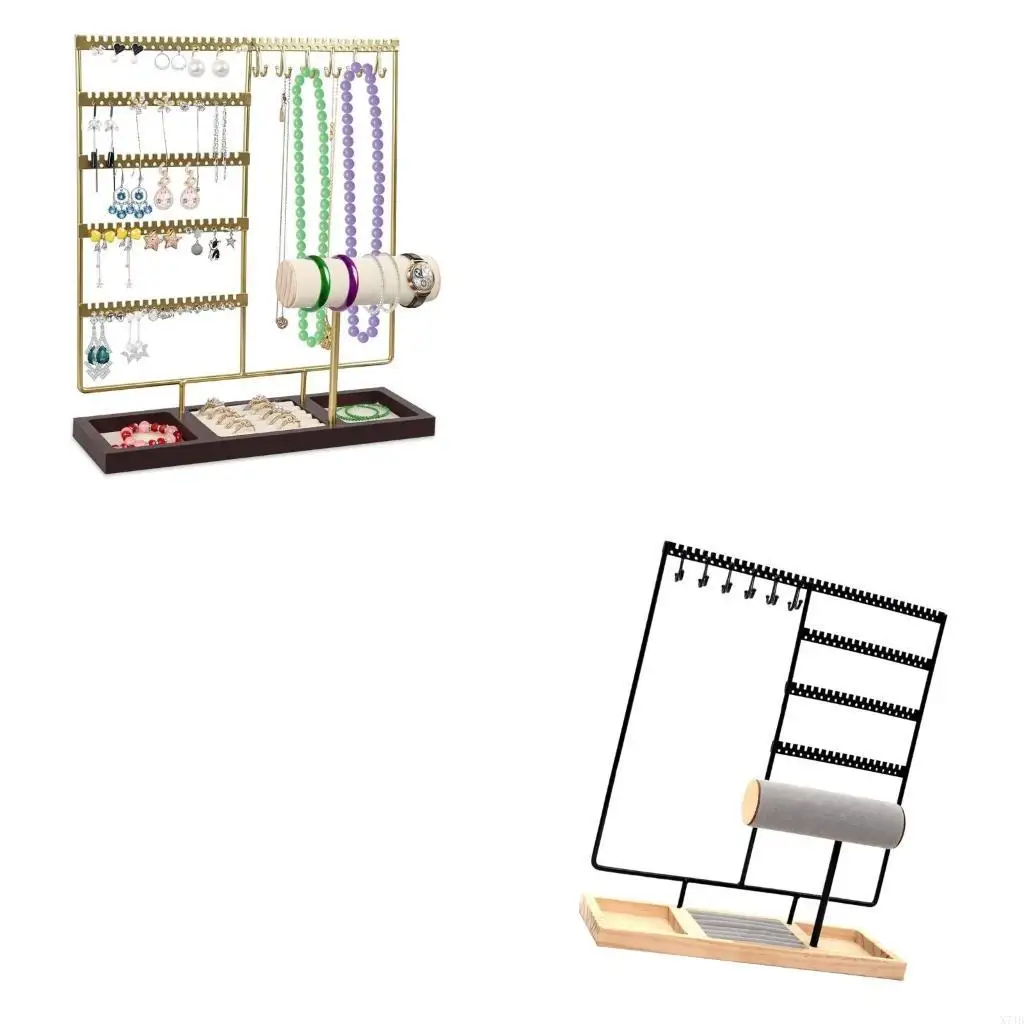 

Стильный держатель для органайзеров для ювелирных изделий с мягкой фланелевой и деревянной основой