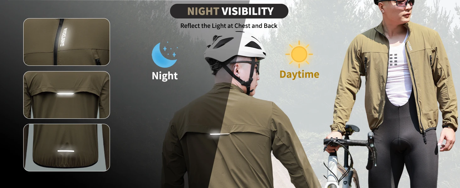 WOSAWE Unisex Fahrradjacke Wasserabweisend Leichtgewicht Herren Windbreaker Doppelreißverschluss YKK Reflektierend – Detail 28