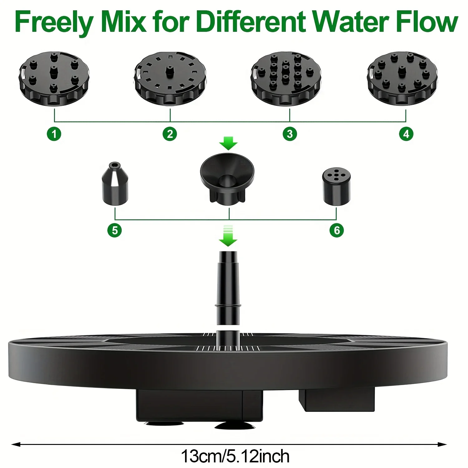 نافورة شمسية للحديقة الخارجية، مع 6 فوهات لحمام الطيور والحديقة والبركة وخزان الأسماك وحوض السمك وحمام السباحة وفي الهواء الطلق #4