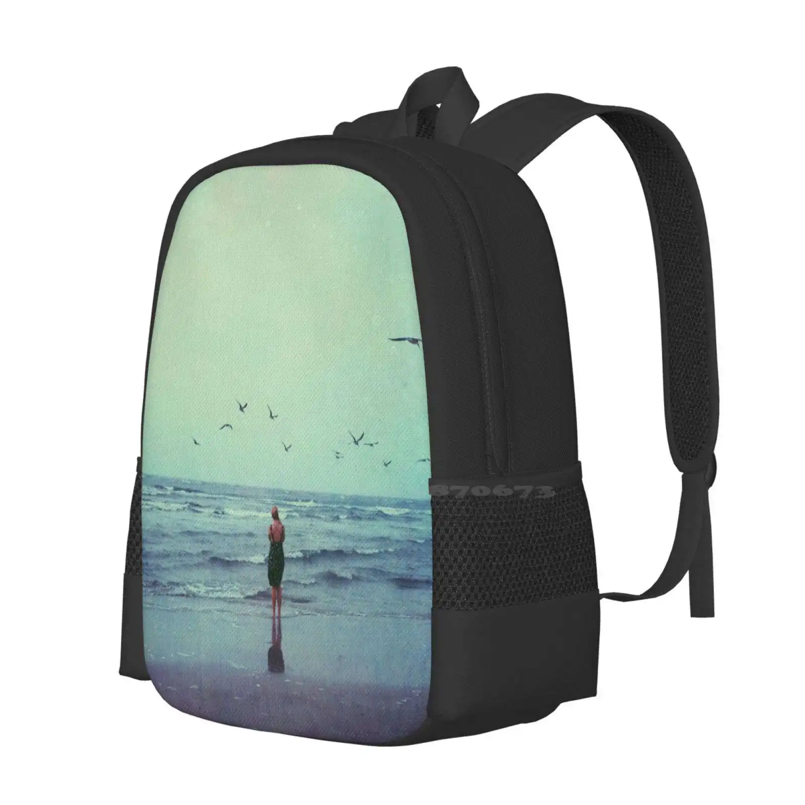 Mochila padrão de moda para as mulheres, saco de viagem, laptop, escola, praia, oceano, litoral, paisagem, mar