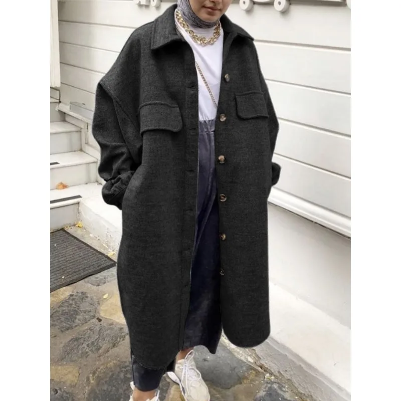 2025 Giacca di lana con risvolto semplice a maniche lunghe con tasca con bottoni impiombati autunno e inverno delle nuove donne