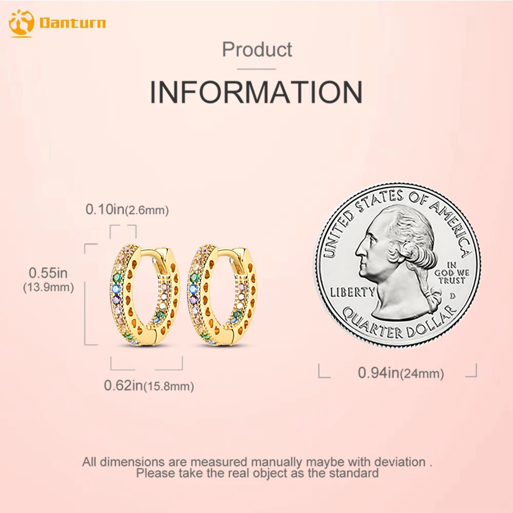 Danturn 925 Sterling Silver Stud Earrings Inside Out Colored Zirconia Gold Women Earrings Cubic Zirconia Statement Stud Earrings