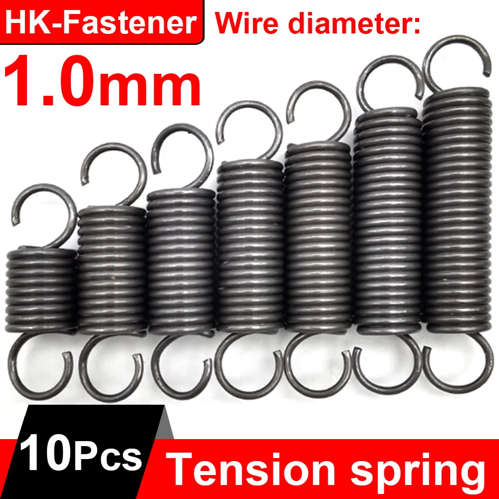 

10Pcs/lot WD 1.0mm Dual Hook Tension Spring Extension Spring Pullback Springs OD 6/7/8/10/12mm Length 30mm to 150mm
