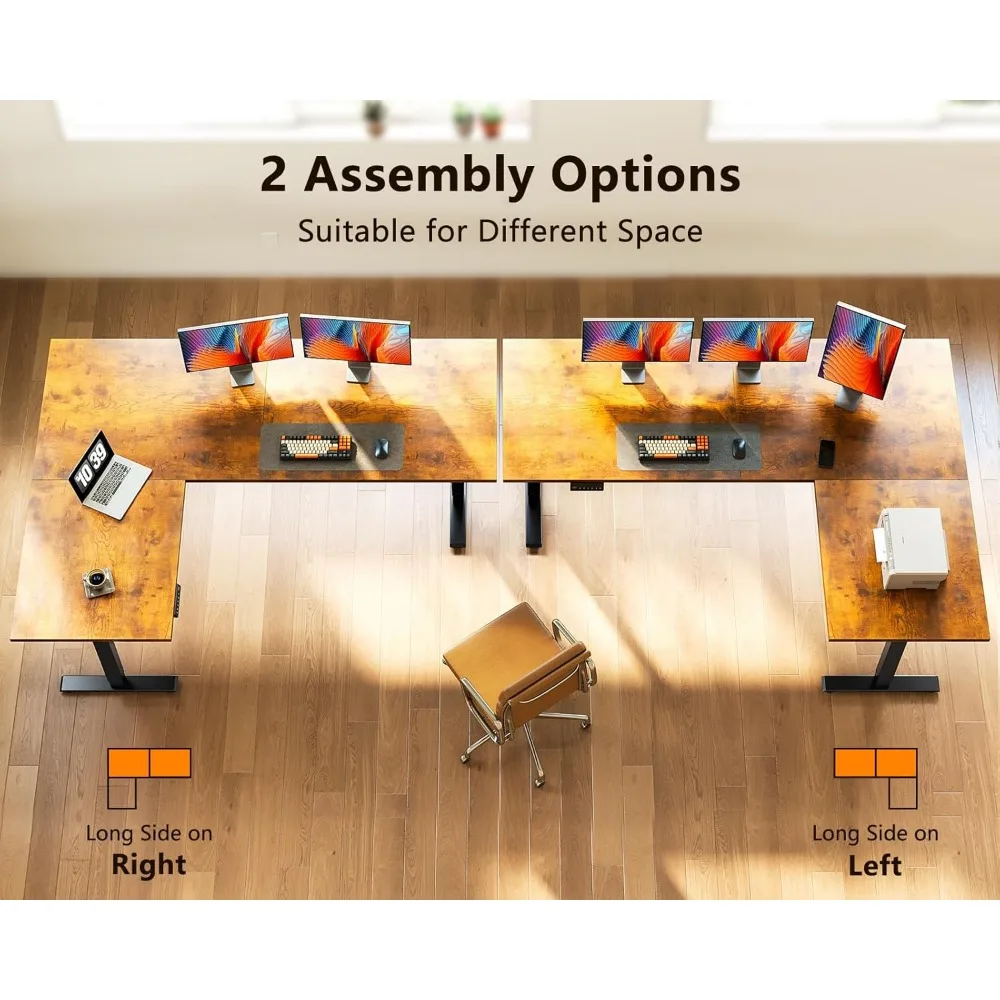 مكتب كهربائي على شكل حرف L مقاس 63 بوصة، مكتب قائم زاوية بارتفاع قابل للتعديل، طاولة رفع كبيرة مريحة #5