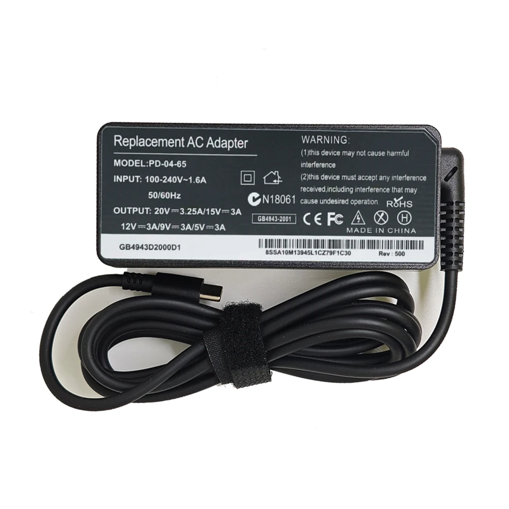 20V 3.25A 65W USB Type-C AC Laptop Power Adapter Charger For Lenovo Thinkpad X1 Carbon Yoga X270 X280 T580 P51 P52s E480 E470 S2