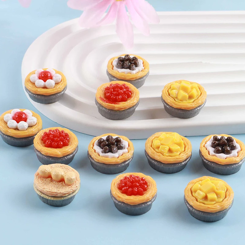 5pcs 3D Kawaii Resin Mini Egg Tart Cabochon Flatback Dollhouse Miniatures Diy Scrapbook Supplies Jewelry Decoration Accessories