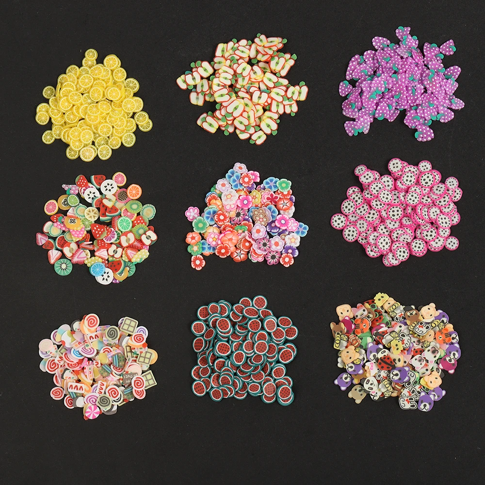 Aproximadamente 1000 unids/bolsa, piezas de cerámica blanda de fruta de Animal PEQUEÑO para joyería epoxi DIY, accesorios de decoración artística de uñas