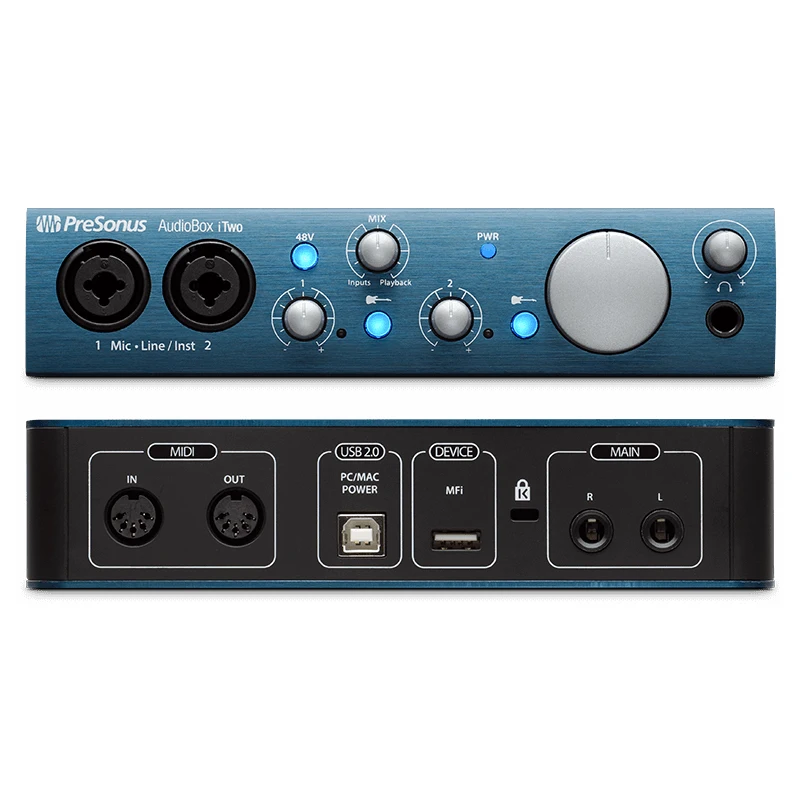 PreSonus AudioBox ITWO portable USB audio interface 2 in 2 out for mobile musicians, sound designers and podcasters