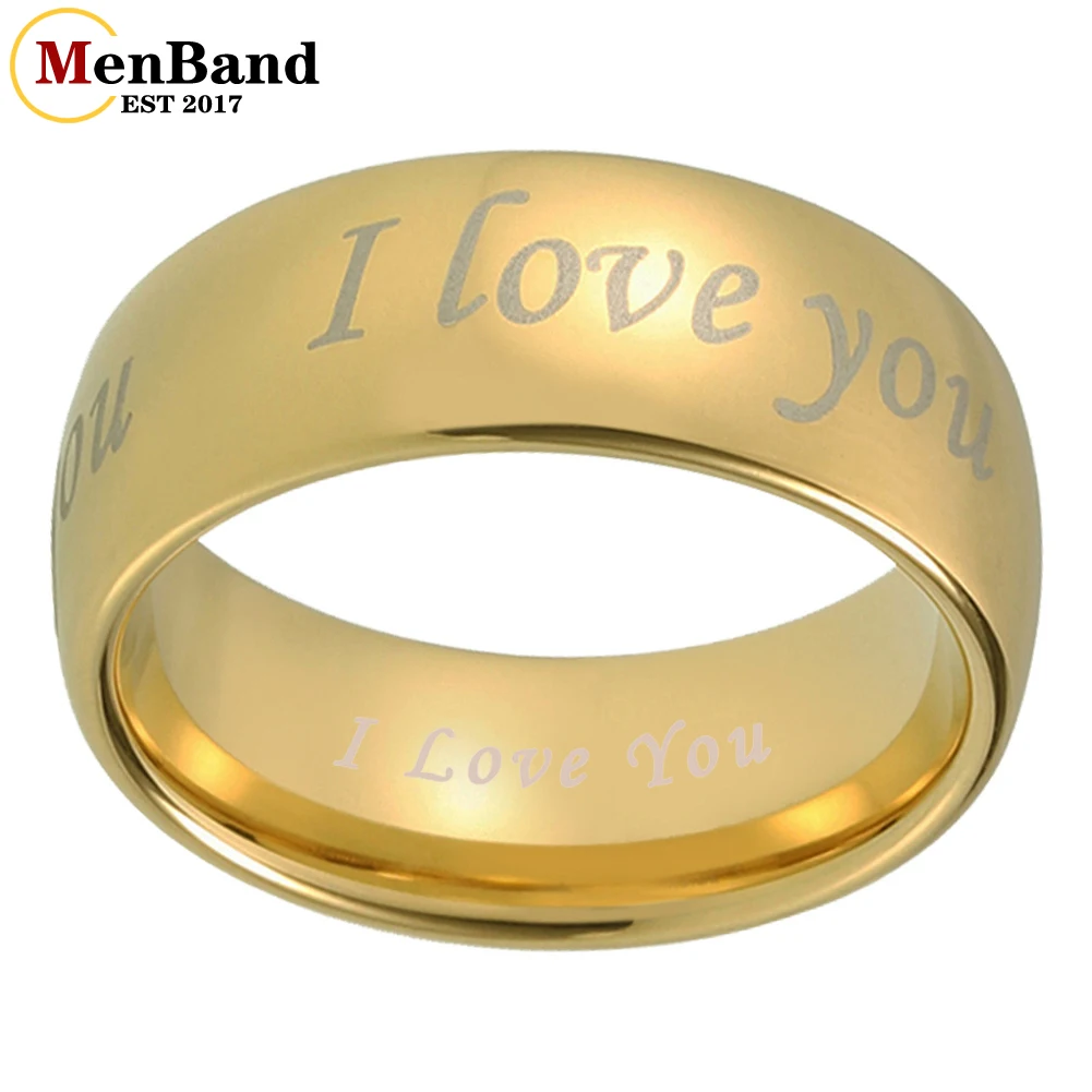 

MenBand 6MM 8MM Laser Engraved I Love You Logo Men Women Tungsten Wedding Band Ring Domed Polished Shiny Comfort Fit