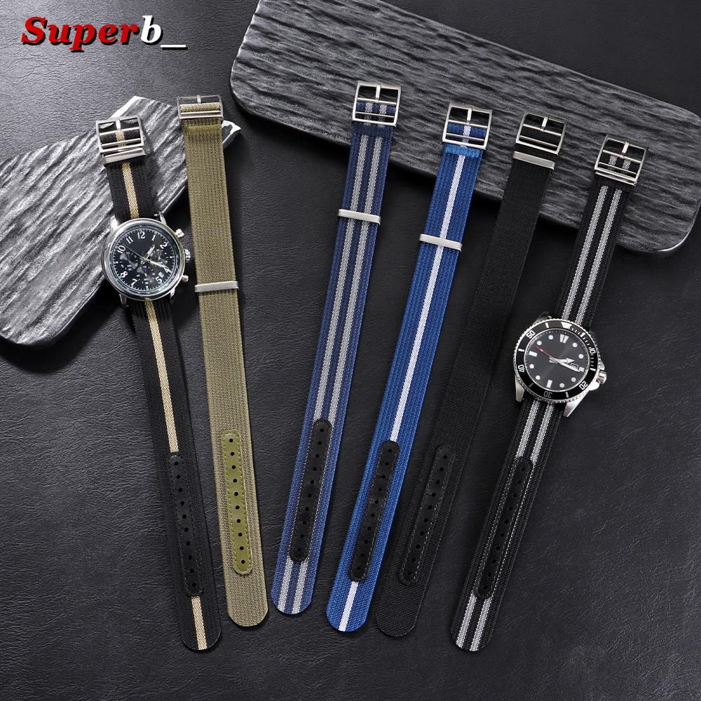 High Density Durable Ribbed Nylon Watch Strap 20mm 22mm for Omega Military Nylon Watch Band Thicken Sport Wristband Accessories