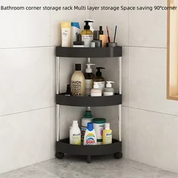 3 Tier Shelf Bathroom Shelf Organizer Movable Universal Wheels Space Saving Corner Triangle Small Shelf Stand for Bathroom