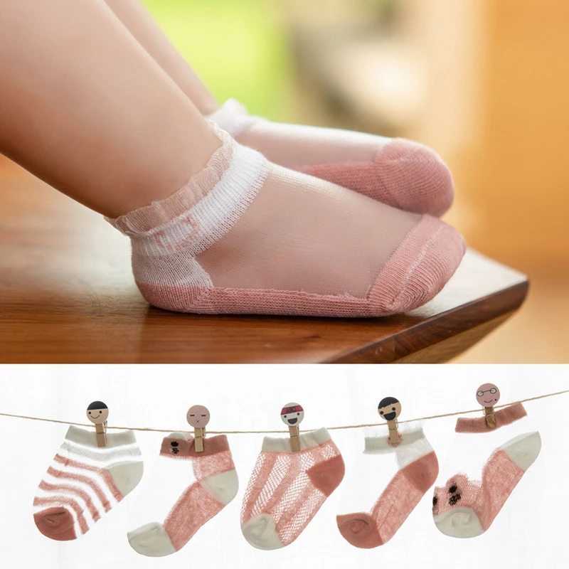 

5 Pairs Summer Thin Cotton Hollow Mesh Baby Low Cut Floor Socks Glass Ice Silk Boat Sock Toddler Socks