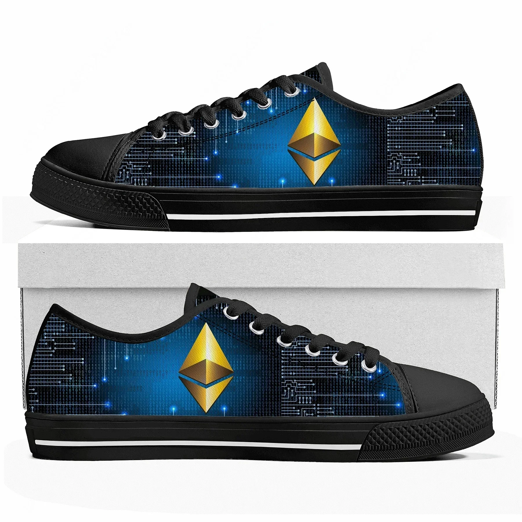 Ethereum Cryptocurrency ETH Coin Low Top High Quality Sneakers Mens Womens Canvas Sneaker Couple Shoes Custom Shoe