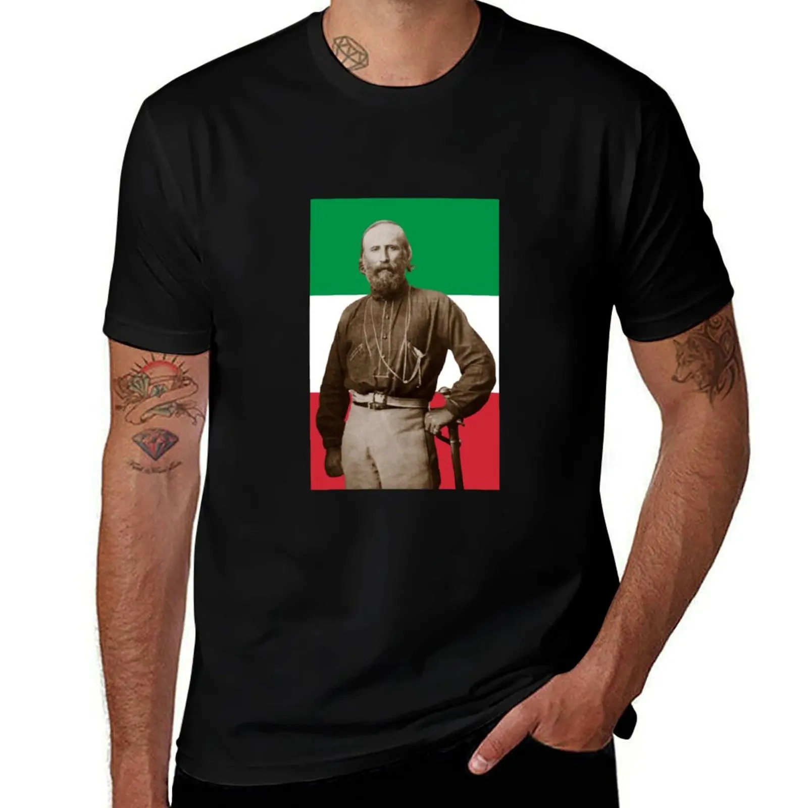 

Giuseppe Garibaldi with Italian Flag T-Shirt hippie clothes summer 2025 T-shirt men