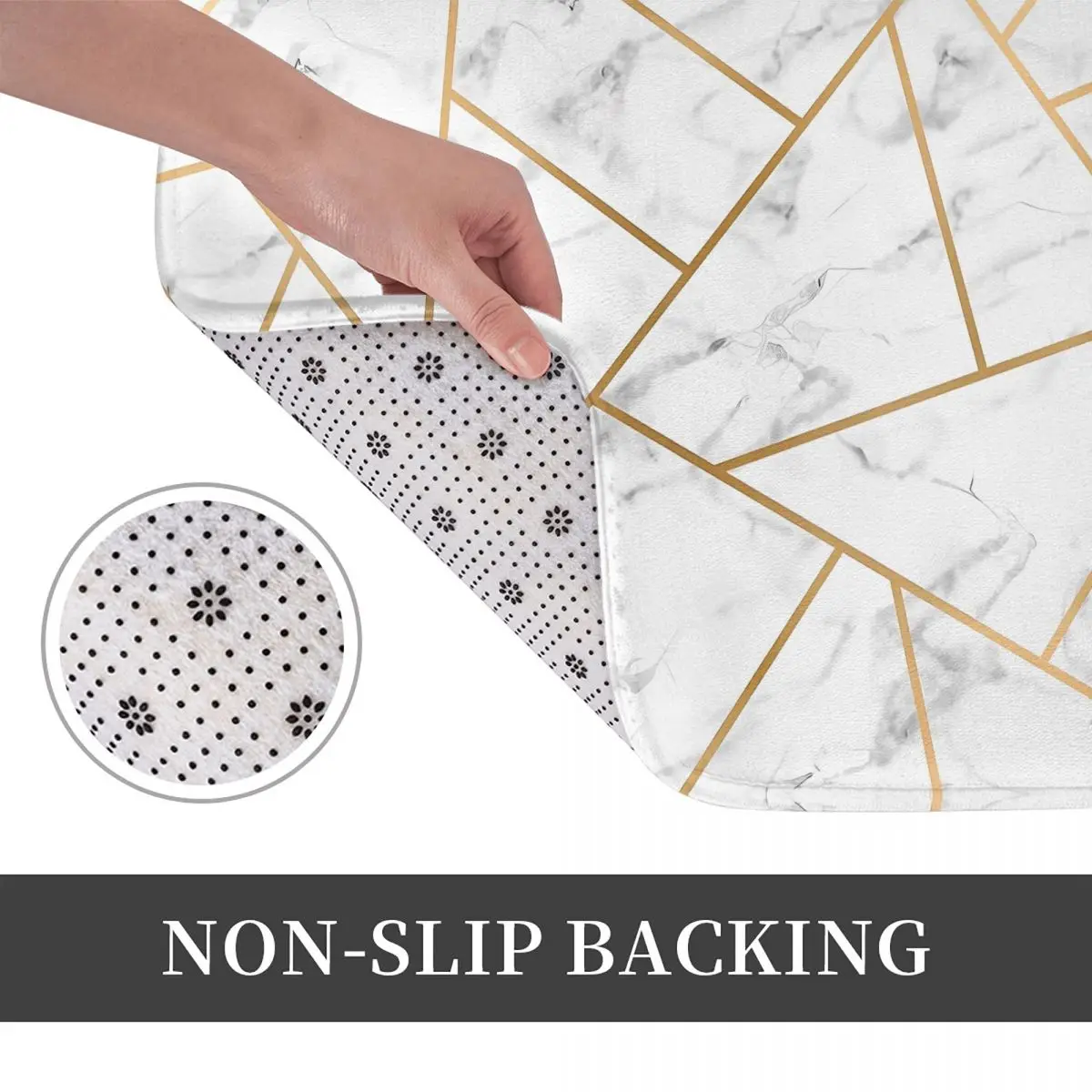 Geometric Lines Bath Mat White Marble and Gold Protective Toilet Pad Kitchen Shower Door Anti-Slip Foot Mat Bathroom Carpet