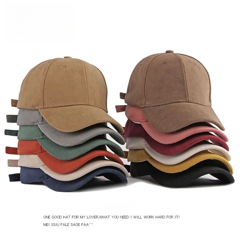 Solid Suede Retro Baseball Caps for Men Women Spring Autumn Street Snapback Hip Hop Hat Adjustable Faux Fur Sunscreen Visor Cap