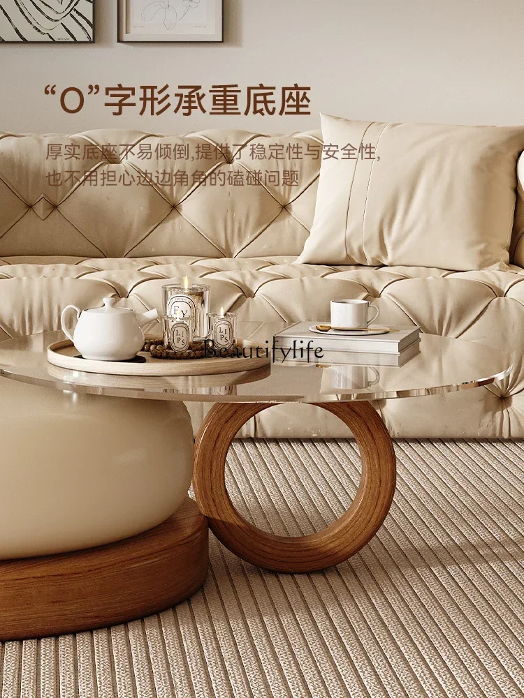 88.Cream Style Retro French Coffee Table Small Apartment Solid Wood Modern Simple round Tea Table