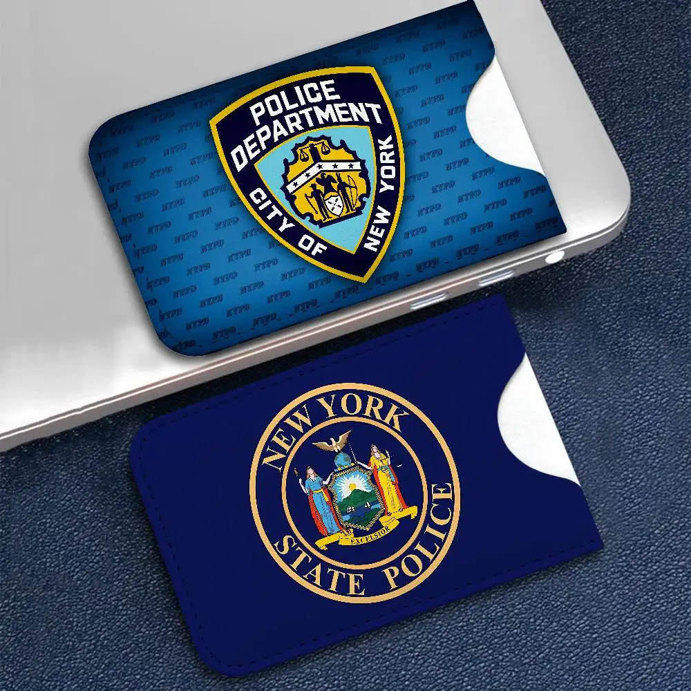 N-New York City Police Department NYPD Men's Genuine Leather Mini Card Wallet, Ultra Thin Credit Portable Card Transit Bus Card