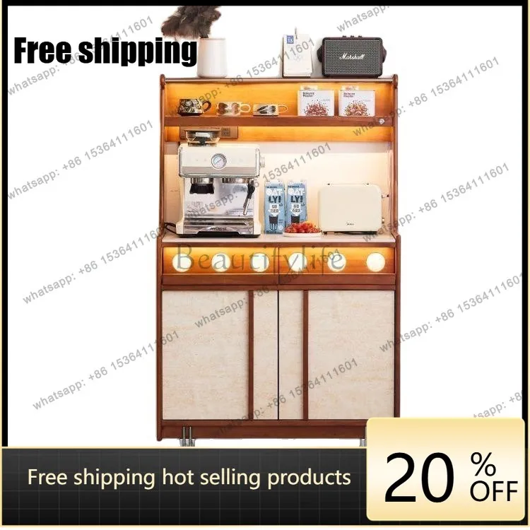 ld Nordic medieval style solid wood dining side cabinet, high-end living room household tea storage side cabinet