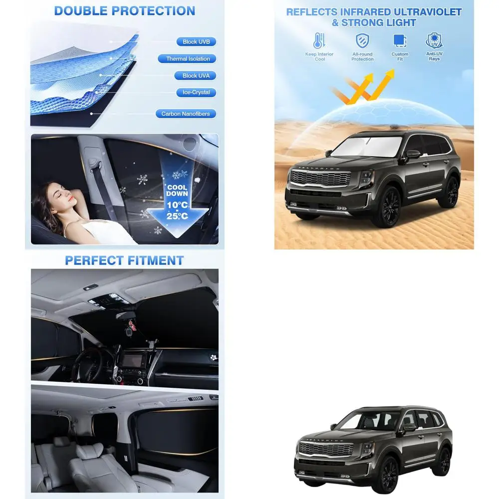 

Black 2020-2026 Kia Telluride Sunshade Set, 8-Piece, Side & Rear Window Covers for Privacy & Cooling
