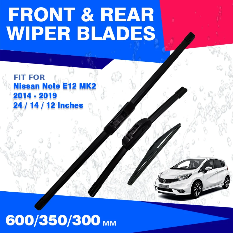 For Nissan Note E12 MK2 2014 - 2019 Front Rear Wiper Blades Set Car Windshield Windscreen 24