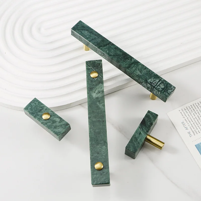 50/130MM Square Strip Furniture Handle Drawer Knob Natural Marble Brass Handles for Kitchen Wine Cabinet Door Wardrobe Pulls Diy