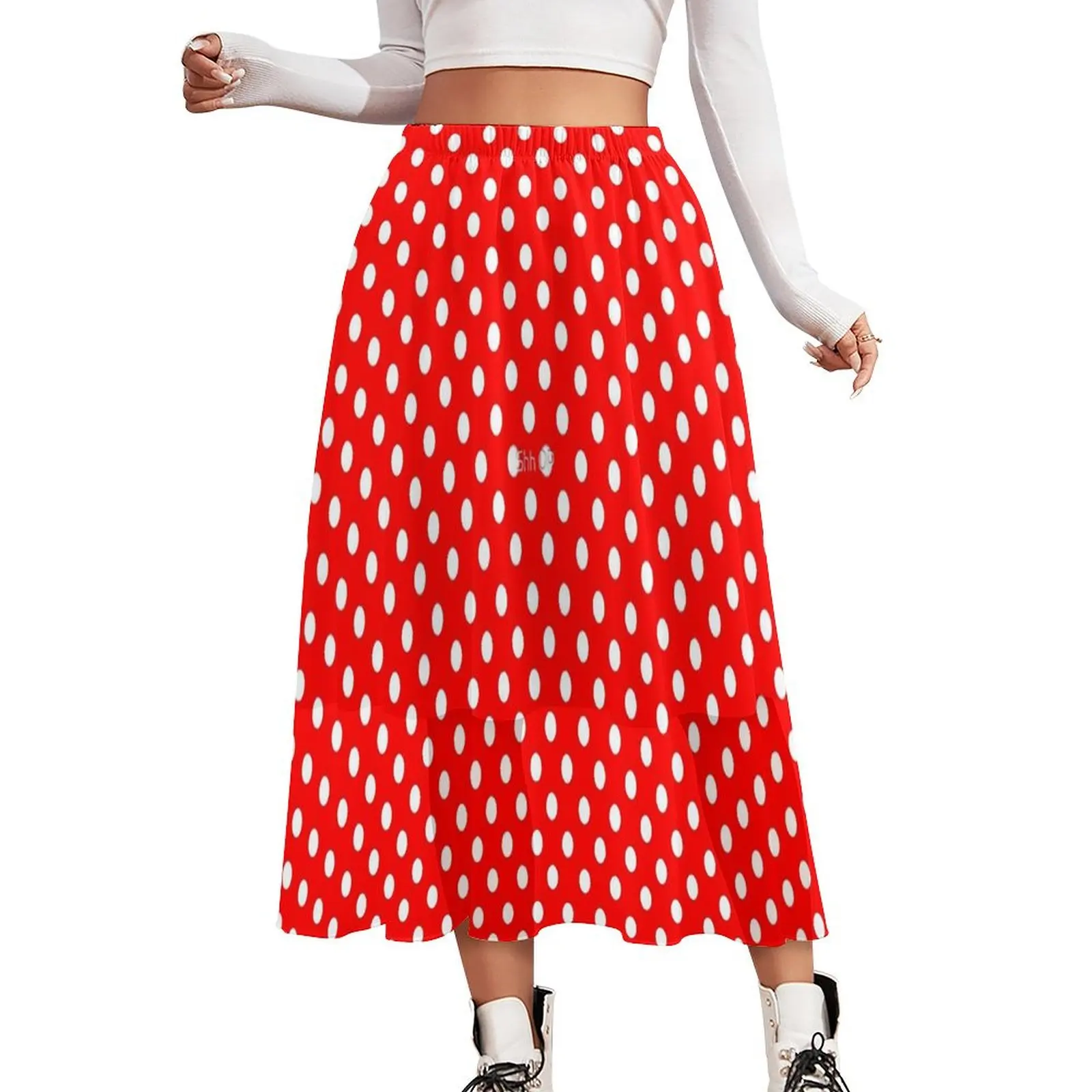 

White Polka Dots Skirt Retro Print Trendy Long Skirts High Waist Printed Streetwear Casual Skirt Big Size