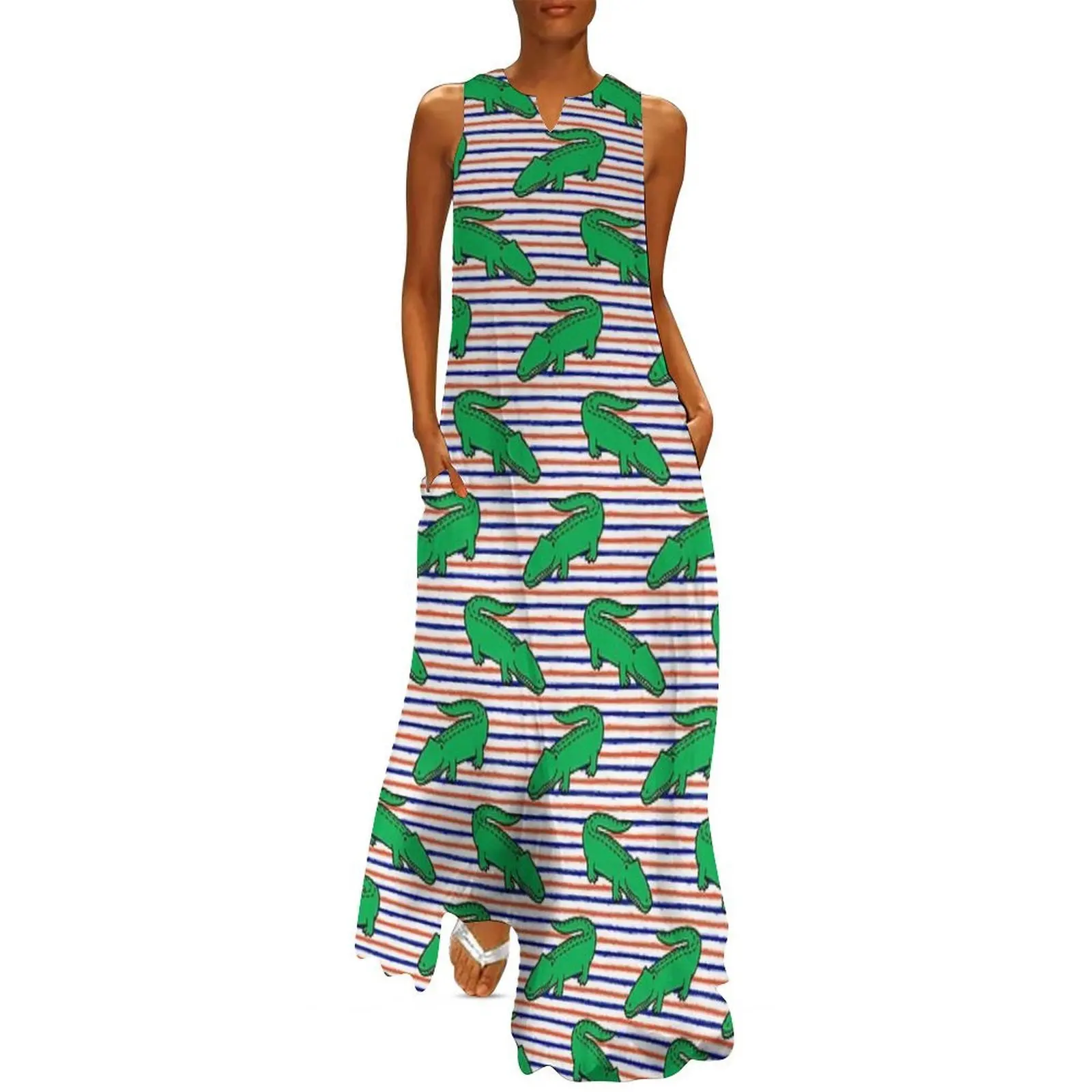 

Gators - Cute Alligators - Blue and Orange Long Dress african dresses for woman summer dress for women 2025 Female clothing