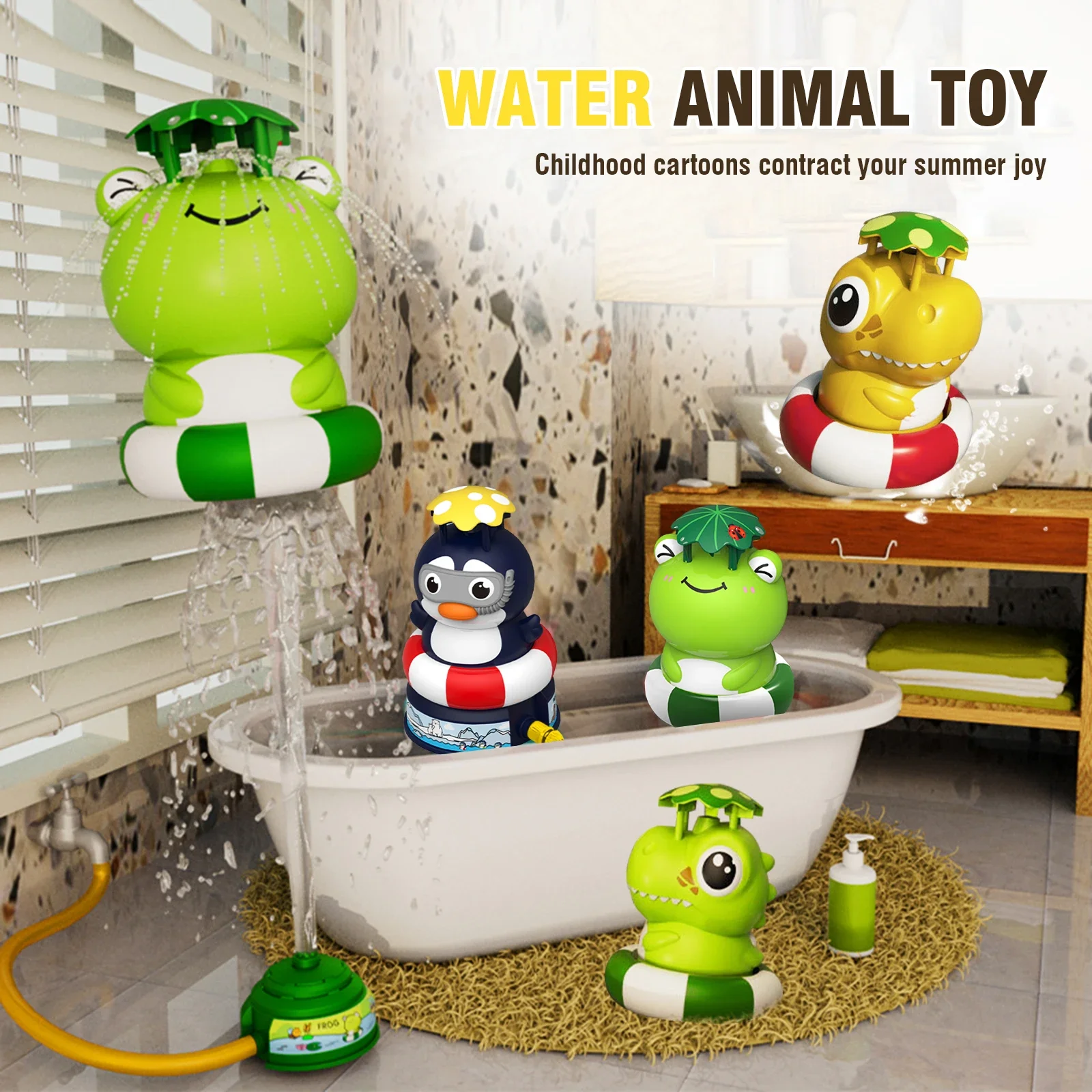 Spray Water Toy Baby Bath Toys Cartoon Frog Dinosaur Sprinkler Rotating Soaker Garden Yard Outdoor Fun Game Toys for Kids