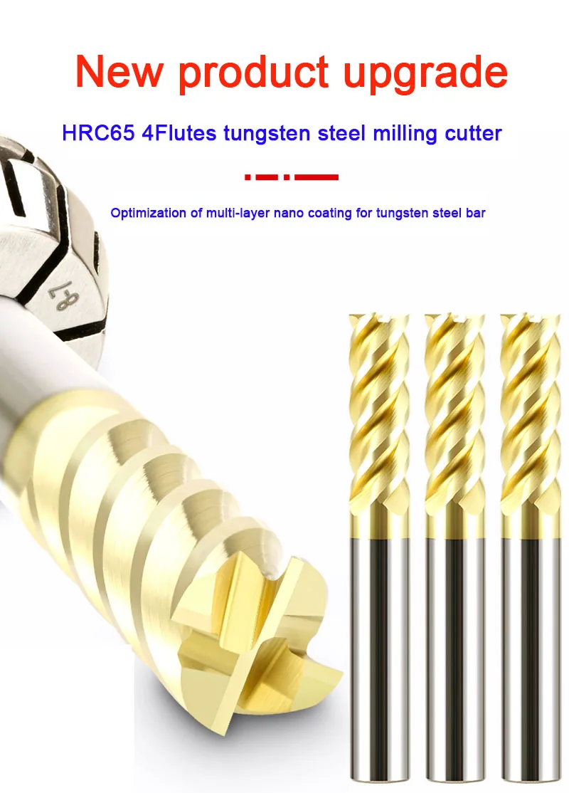 4-Schneiden HRC68 Hartmetall-Schaftfräser aus Wolframstahl, Fräser, CNC-Schneidwerkzeuge für Edelstahl und Titanstahl – Detail 1