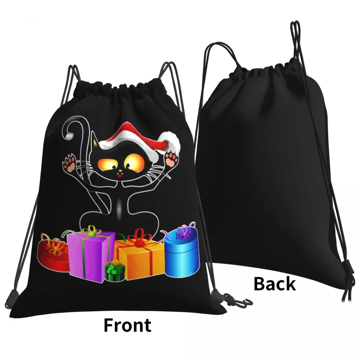 Christmas Gift Cat Drawstring Bags Gym Bag Newest Backpack Eco Friendly School Sport Bag