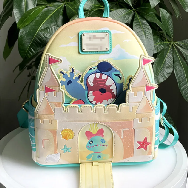 

2023 New Disney Kawaii Anime Lilo&stitch Beach Castle Mini Cartoon Backpack Portable Leisure Children's Schoolbag Birthday Gifts