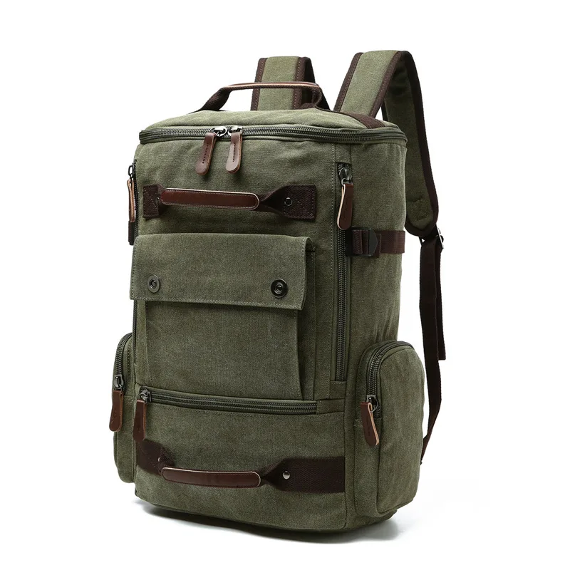 New Korean Style Men Canvas Backpack Travel Men's Backpack portable layered multi-work Canvas Shoulder bag Commuter Backpack