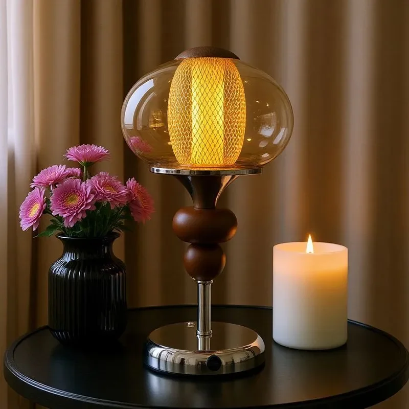 for Medieval Solid Wood Court Retro Desk Lamp Luxury Rechargeable Touch Switch Bedroom Bedside Atmosphere Night Light
