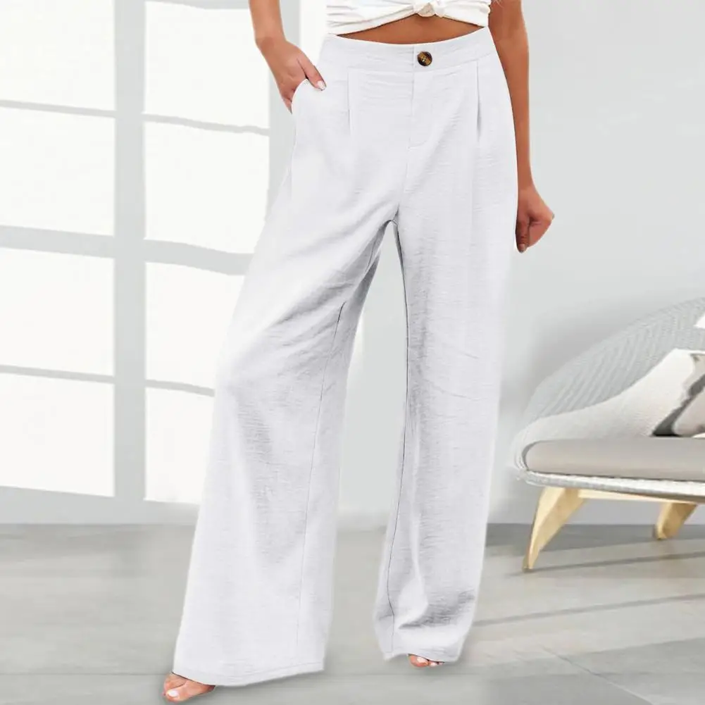 High-waist Dress Pants Stylish Women\'s High Waist Wide Leg Pants with Pockets for Casual Beach Streetwear Fashion Wide-leg Pants