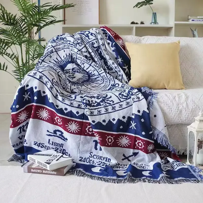 American Country Retro Jacquard Woven Blanket 130x180cm Sun Moon God Sofa Throw Dust Proof Cushion Carpet Textile