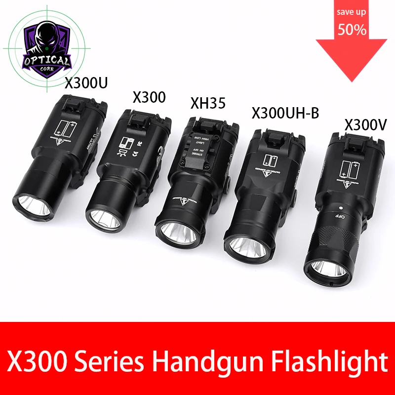 

Tactical SF X300 Pistol Flashlight X300 Ultra Metal White LED X300V Strobe Light Hanging Lamp X300UH-B XH30 Mount Glock 17 18
