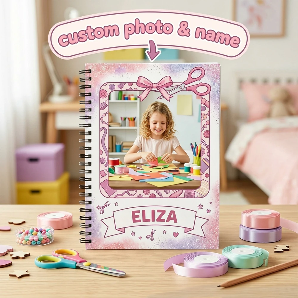 1pc Customizable Children Photo Name Spiral Bound Notebook,Flat‑lay Flip Design,Girl Holiday Surprise Gift,Writing Notepad