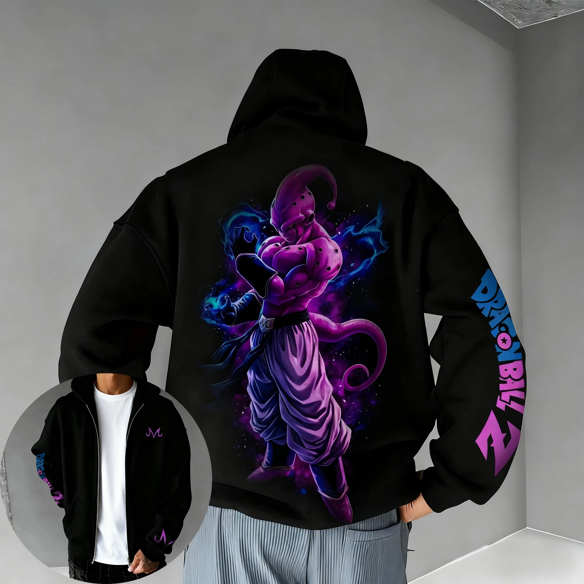 

Dragon Ball Anime Co Фирменная толстовка на молнии Осень/Зима Мужская новинка Majin Buu с принтом Большой повседневный свободный свитер Топ для родителей и детей