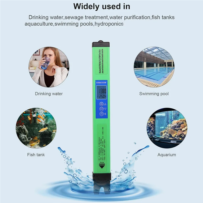 A41Z-Green Water Quality Tester Digital EC TDS SALT SG TEMP  Bluetooth APP Control For Drinking Laboratory Aquarium