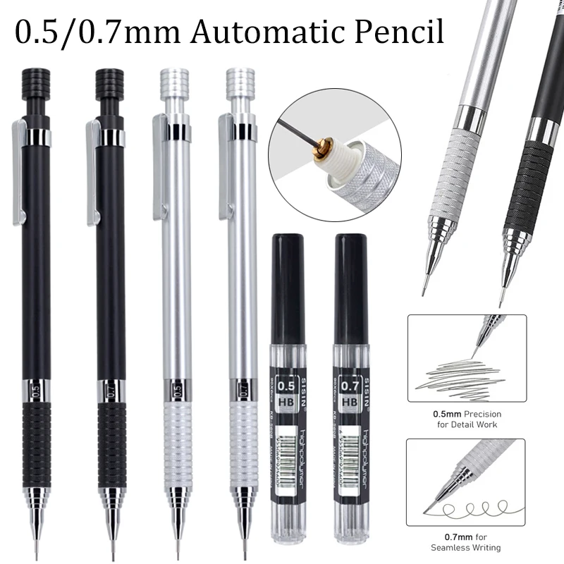 

Creative 0.5/0.7mm Metal Automatic Pencils Set with Refill Lead, Mechanical Pencil Sketching School Writing Stationery