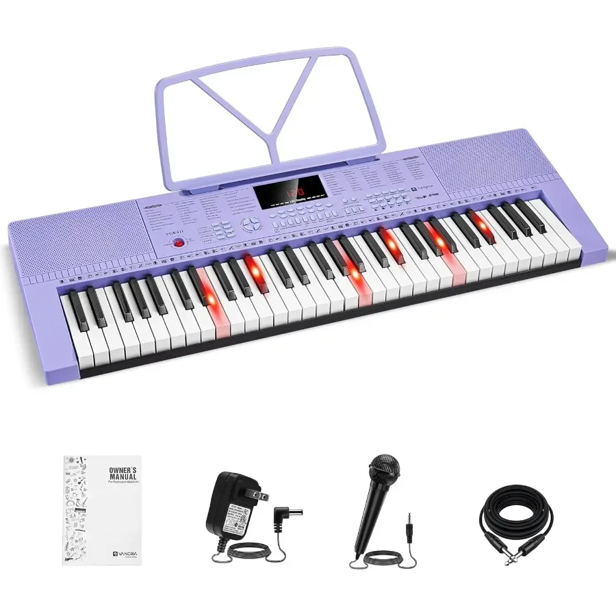 

Portable 61Key Electric Keyboard for Beginners and Mini Lighted Keys with Vibrant Purple Design Ideal for Learning Music at Hom